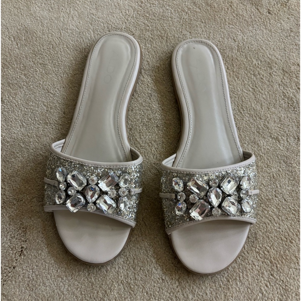 ALDO Brodkin Bling Rhinestone Slide Sandals nude Size 9